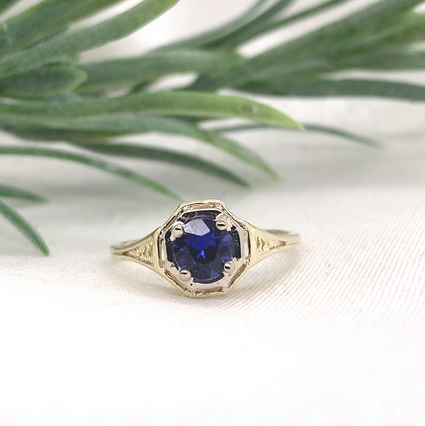 Rare 14K Yellow Gold .55ct Purple Sapphire Filigree Ring size 5.5 j7173